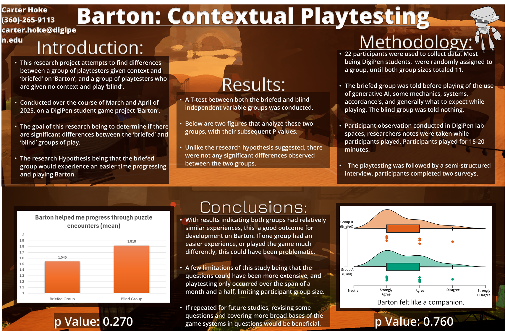 Research poster comparing briefed and blind players
