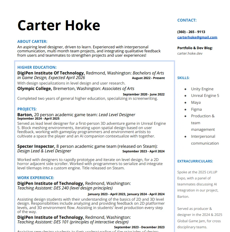 Preview of Carter Hoke's resume