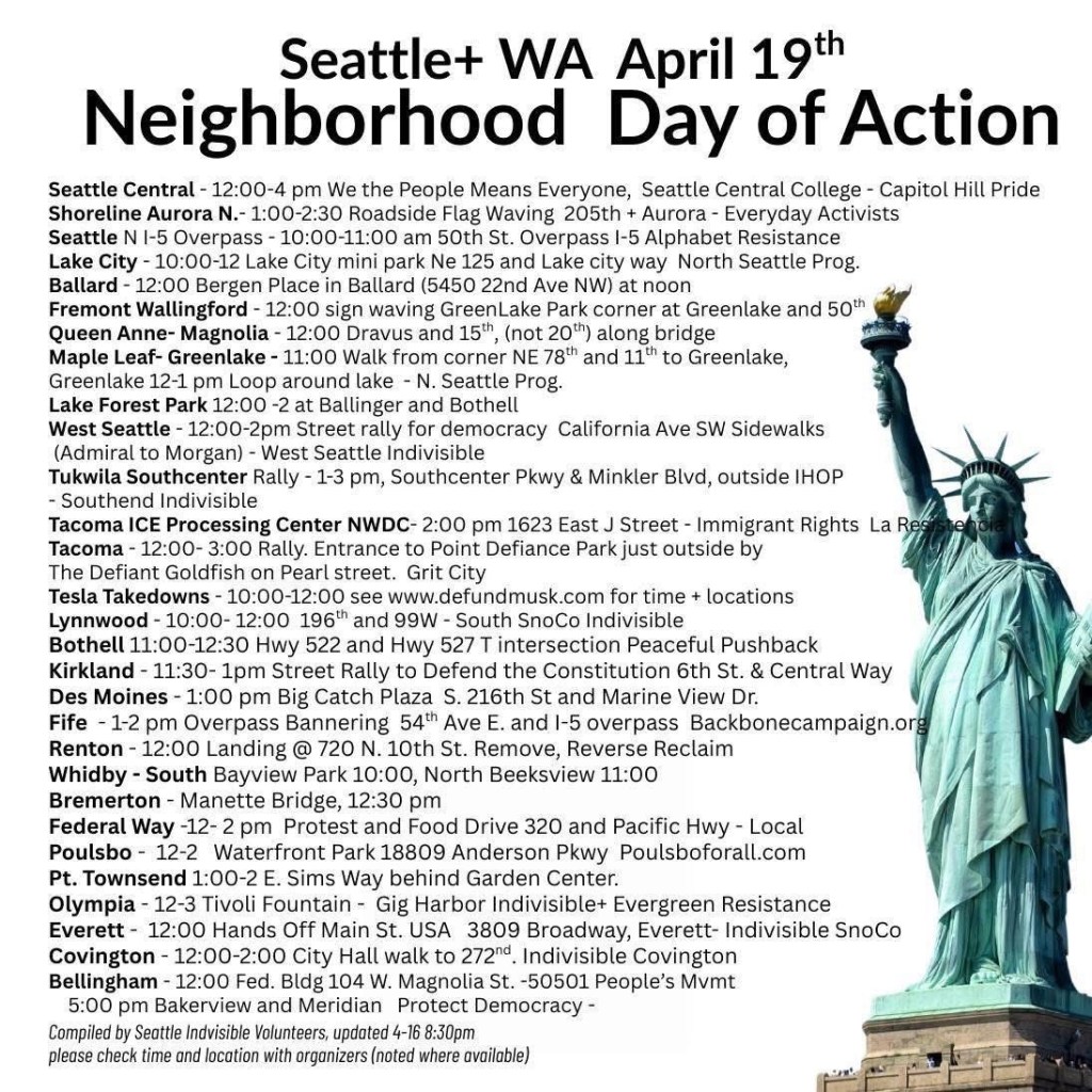 Action Alert for Tomorrow April 19th + Community Resources (Seattle /&nbsp;WA)